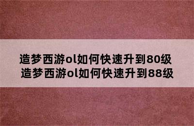 造梦西游ol如何快速升到80级 造梦西游ol如何快速升到88级